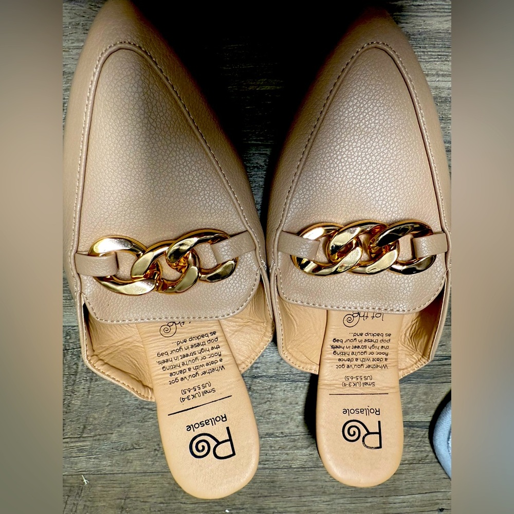 Women's Tan Loafers with Gold Chain